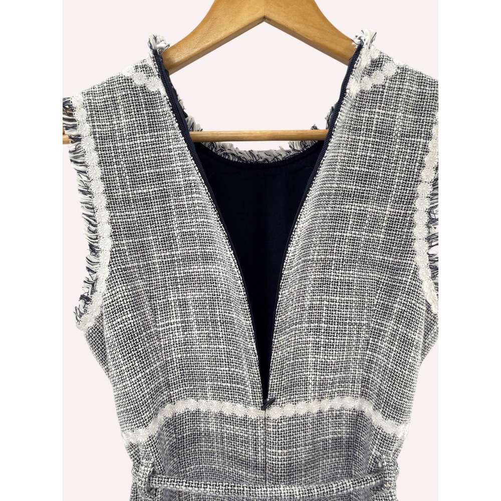 Laundry by Shelli Segal Navy White Tweed Shift Dress Club Chic Old Money Size 4 - Picture 5 of 16